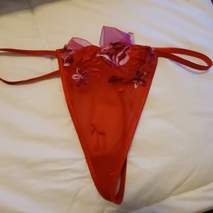 Lacey red and purple thong